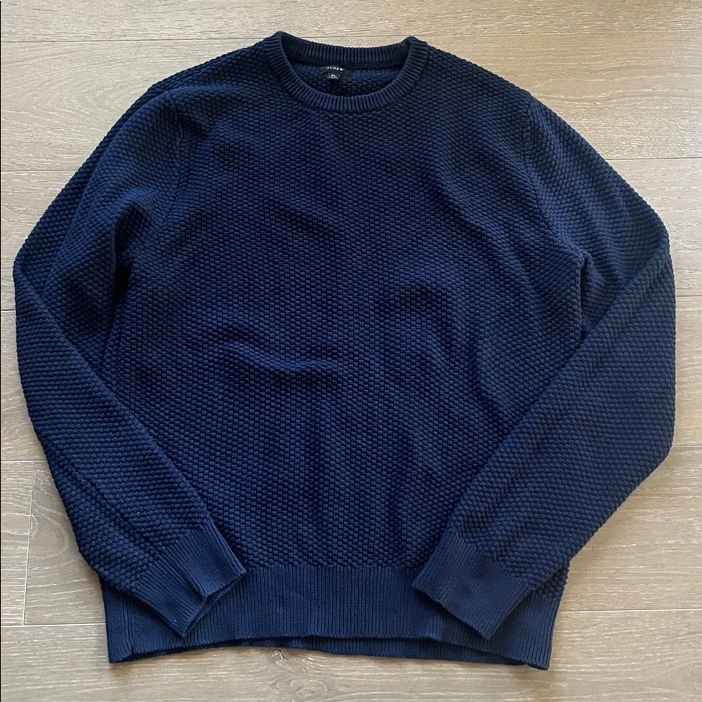 J Crew Men’s Cotton Checker Stitch Sweater in Navy size XL